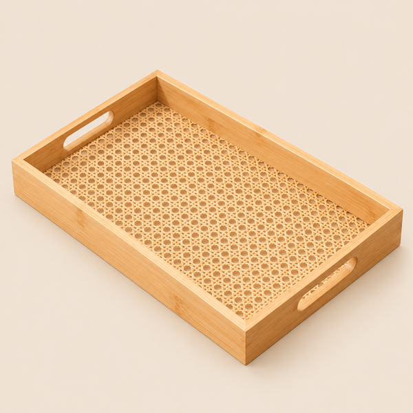 Modern Rattan Look Serving Tray
