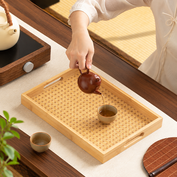 Modern Rattan Look Serving Tray