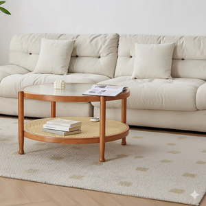 Premium Round Table with Rattan Shelf