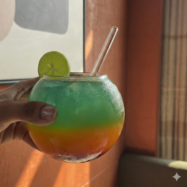 Sphere cup with Wooden Stand & Glass Straw