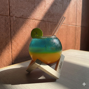 Sphere cup with Wooden Stand & Glass Straw