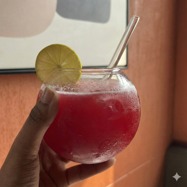 Sphere cup with Wooden Stand & Glass Straw