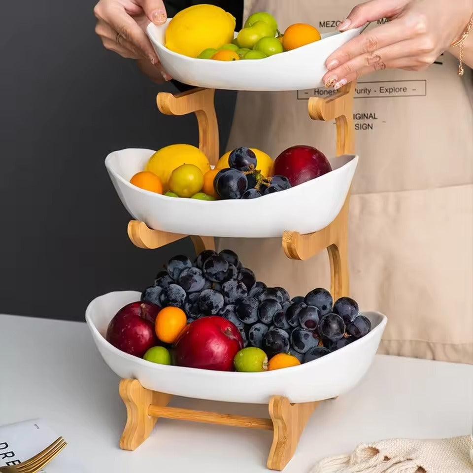 3-Tier Decorative Ceramic Fruit & Snack Stand