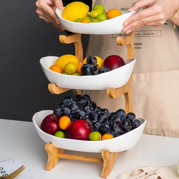 3-Tier Decorative Ceramic Fruit & Snack Stand