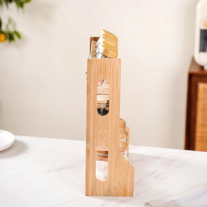 Elegant Wooden Spice Rack with 13 Airtight Jars