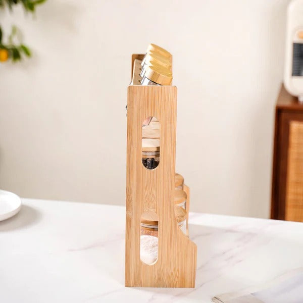 Elegant Wooden Spice Rack with 13 Airtight Jars