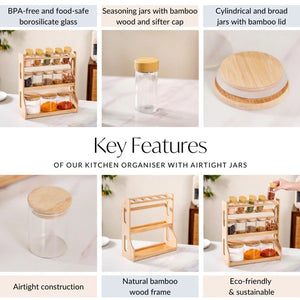Elegant Wooden Spice Rack with 13 Airtight Jars