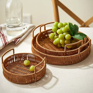 3-Piece Woven Rattan Serving Tray Set