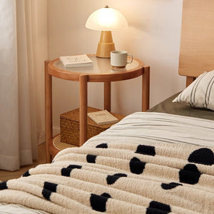 Glass Round Table with Rattan Shelf