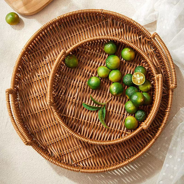 3-Piece Woven Rattan Serving Tray Set