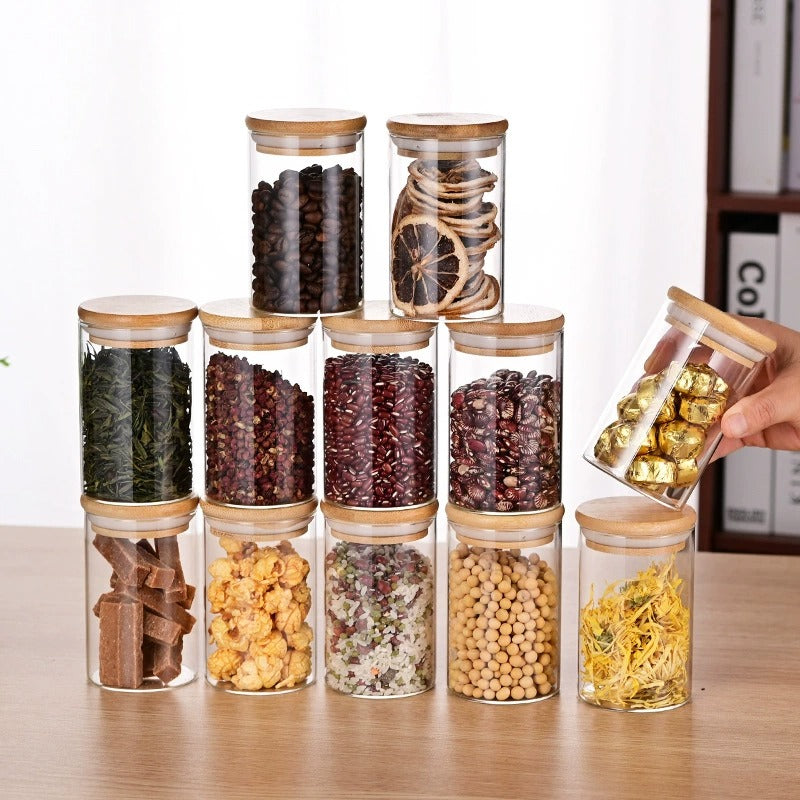 Glass Food Storage Jars with Wooden Lids