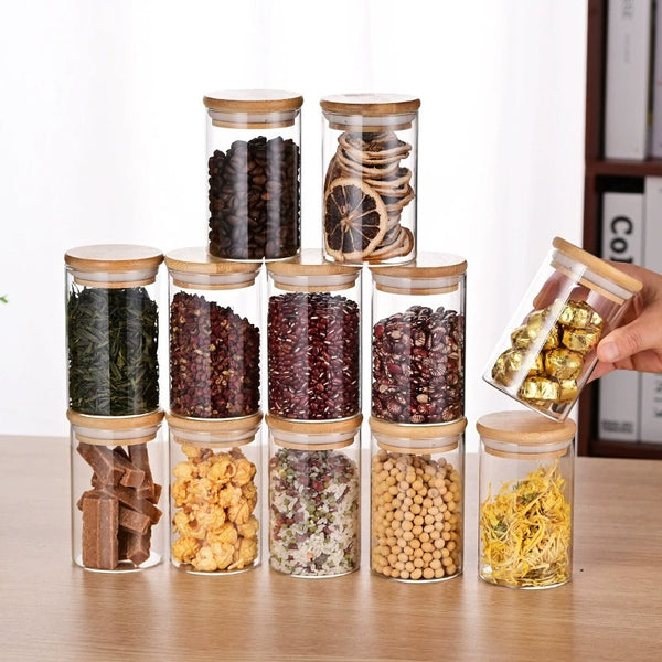 Glass Food Storage Jars with Wooden Lids