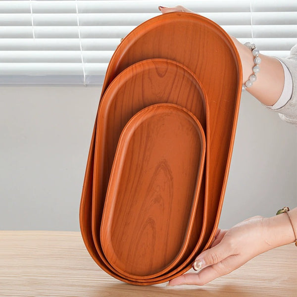 Oval Imitation Wood Serving Tray