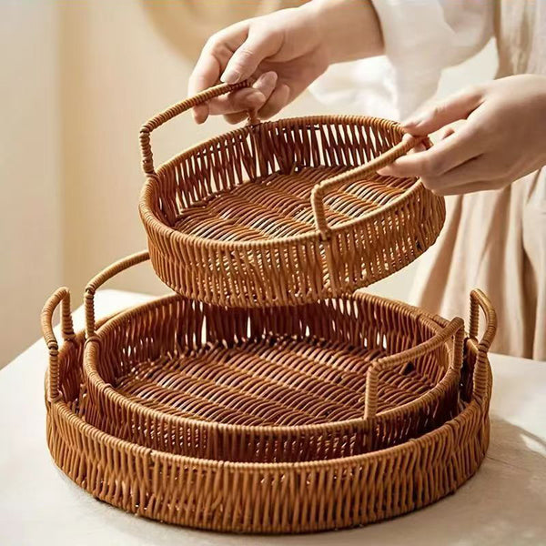 3-Piece Woven Rattan Serving Tray Set