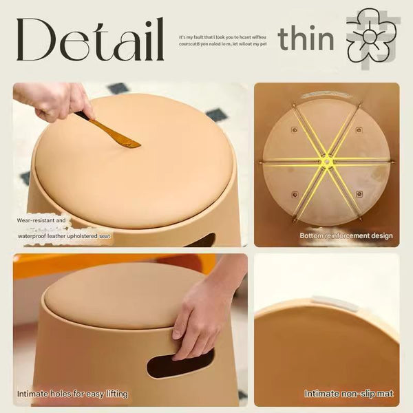 Round Stackable Stool with soft Leather Cushioning