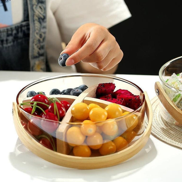 Innovative Glass Serving Tray with Wooden Dividers
