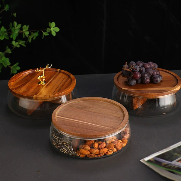 Elegant Dryfruit & Snacks Bowl with Wooden Lid