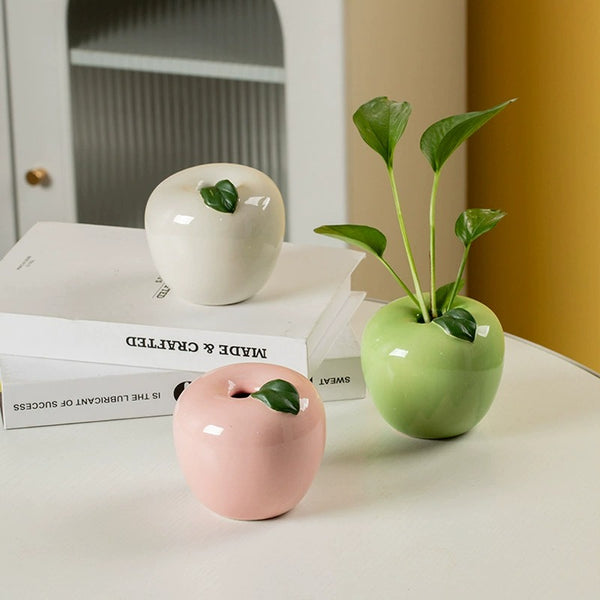 Apple-Shaped Ceramic Flower Vase