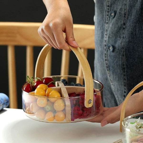 Innovative Glass Serving Tray with Wooden Dividers