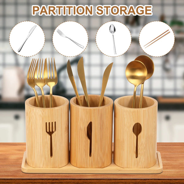 Wooden Trio Cutlery Organizer Stand