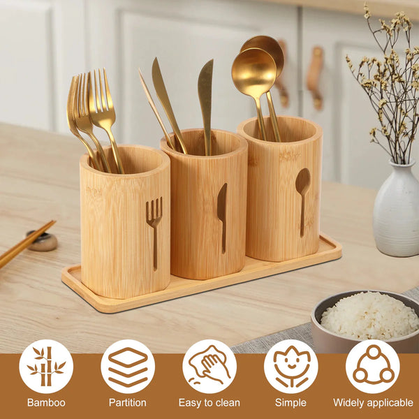 Wooden Trio Cutlery Organizer Stand