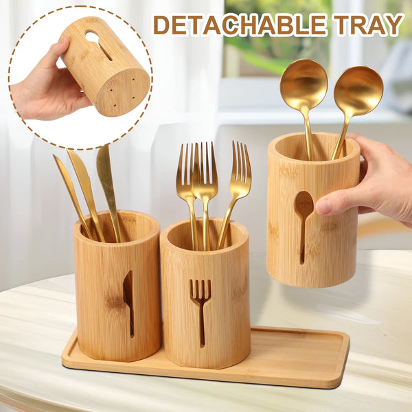 Wooden Trio Cutlery Organizer Stand