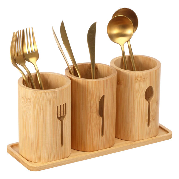 Wooden Trio Cutlery Organizer Stand