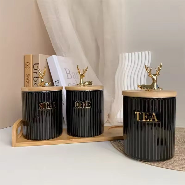 Luxurious Deer Head Ceramic Canister Jar Set