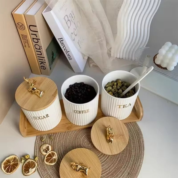 Luxurious Deer Head Ceramic Canister Jar Set