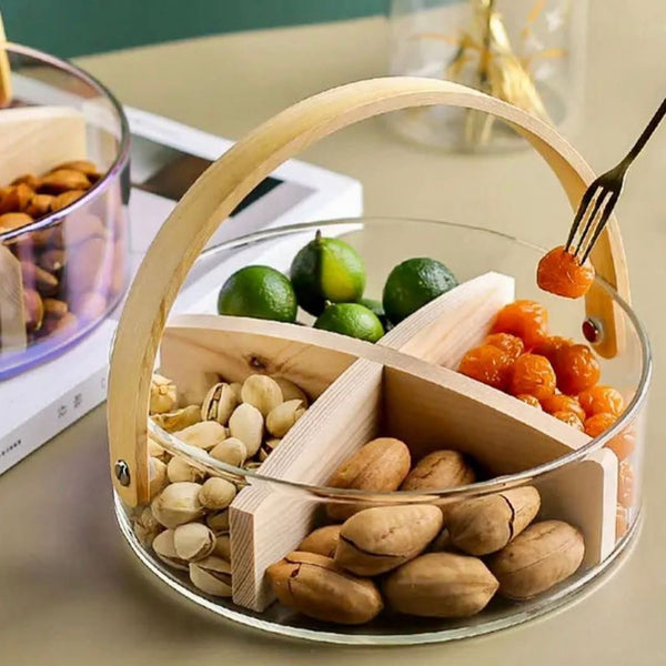 Innovative Glass Serving Tray with Wooden Dividers