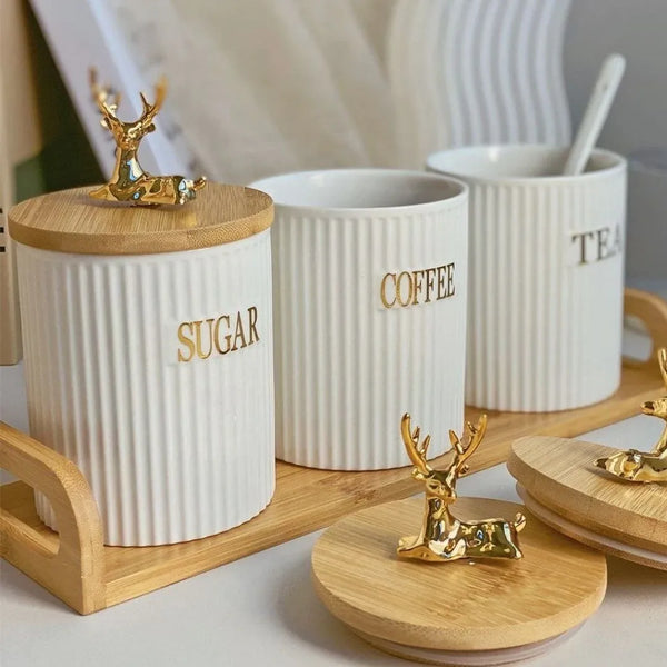 Luxurious Deer Head Ceramic Canister Jar Set