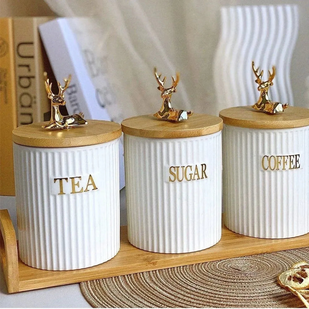 Luxurious Deer Head Ceramic Canister Jar Set