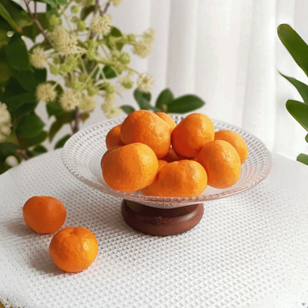 Glass Fruit Bowl with Wooden Pedestal