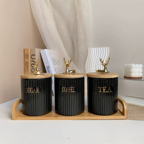 Luxurious Deer Head Ceramic Canister Jar Set