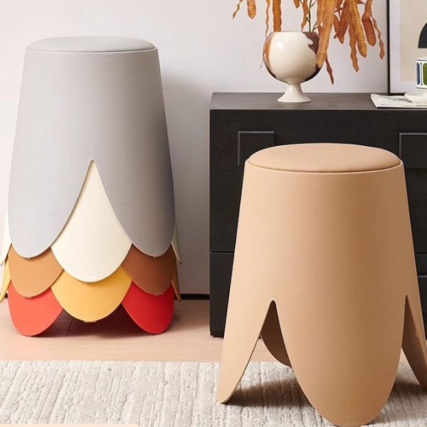 Round Stackable Stool with soft Leather Cushioning