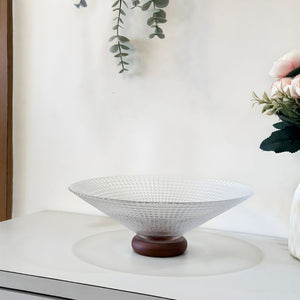 Glass Fruit Bowl with Wooden Pedestal