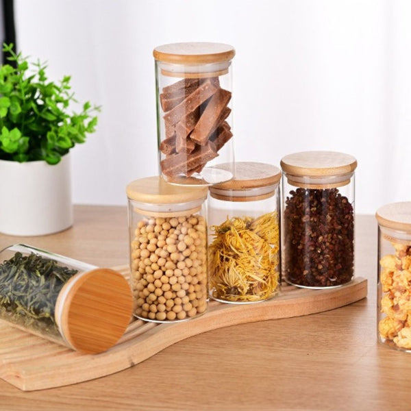 Glass Food Storage Jars with Wooden Lids