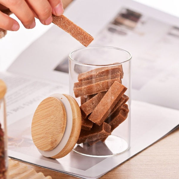 Glass Food Storage Jars with Wooden Lids