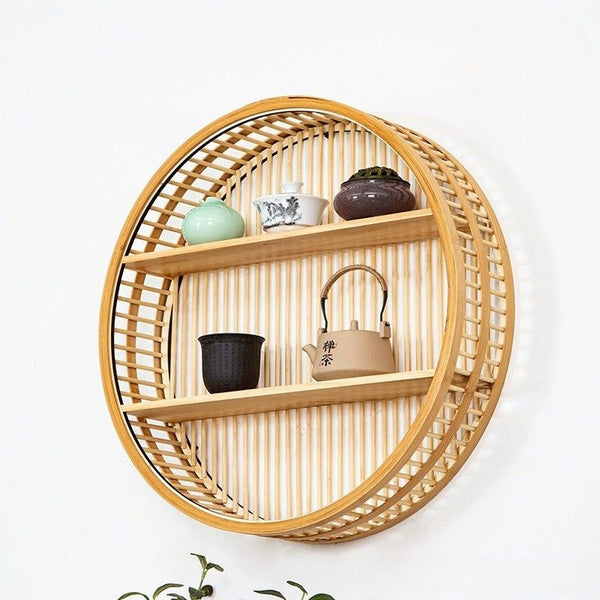 Bamboo Round Floating Shelf Display Rack