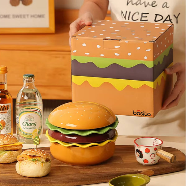 Cute Burger Style Ceramic Bowls & Plates