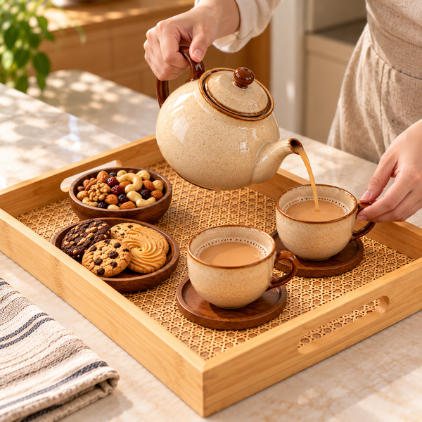 Modern Rattan Look Serving Tray