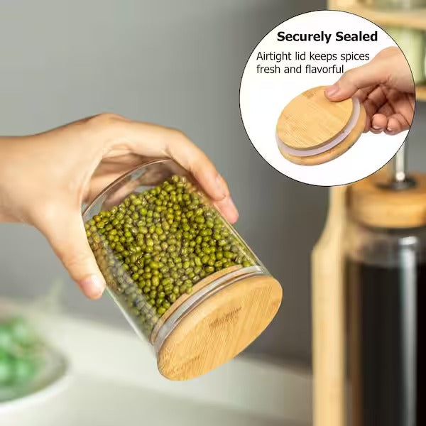 Elegant Wooden Spice Rack with 13 Airtight Jars