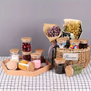 Glass Food Storage Jars with Wooden Lids