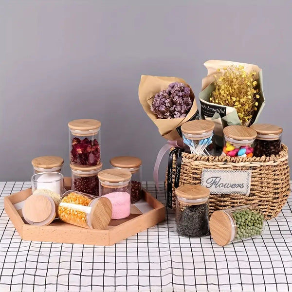 Glass Food Storage Jars with Wooden Lids