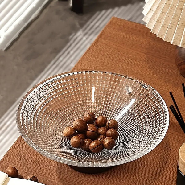Glass Fruit Bowl with Wooden Pedestal