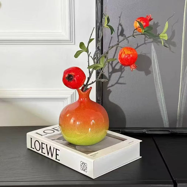 Pomegranate Ceramic Flower Vase With Blooms