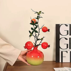 Pomegranate Ceramic Flower Vase With Blooms