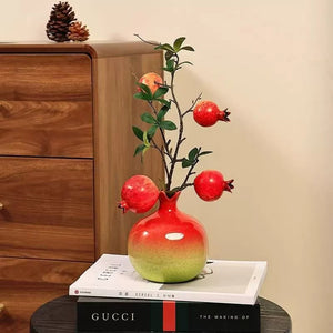 Pomegranate Ceramic Flower Vase With Blooms