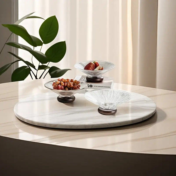 Glass Fruit Bowl with Wooden Pedestal