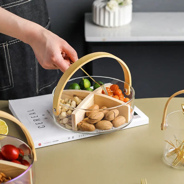 Innovative Glass Serving Tray with Wooden Dividers